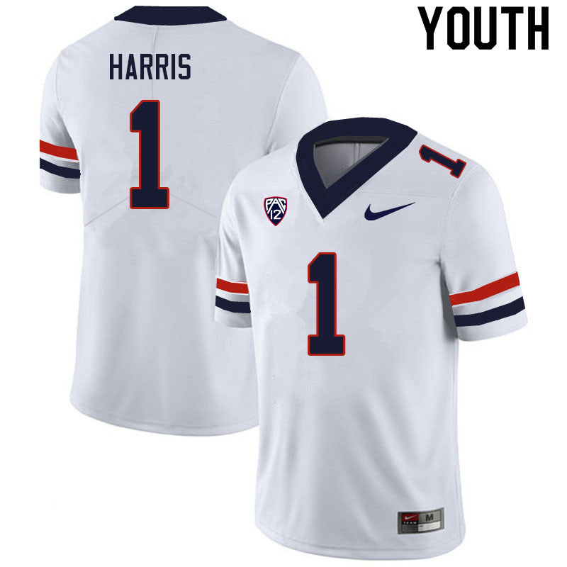 Youth #1 Jalen Harris Arizona Wildcats College Football Jerseys Sale-White - Click Image to Close